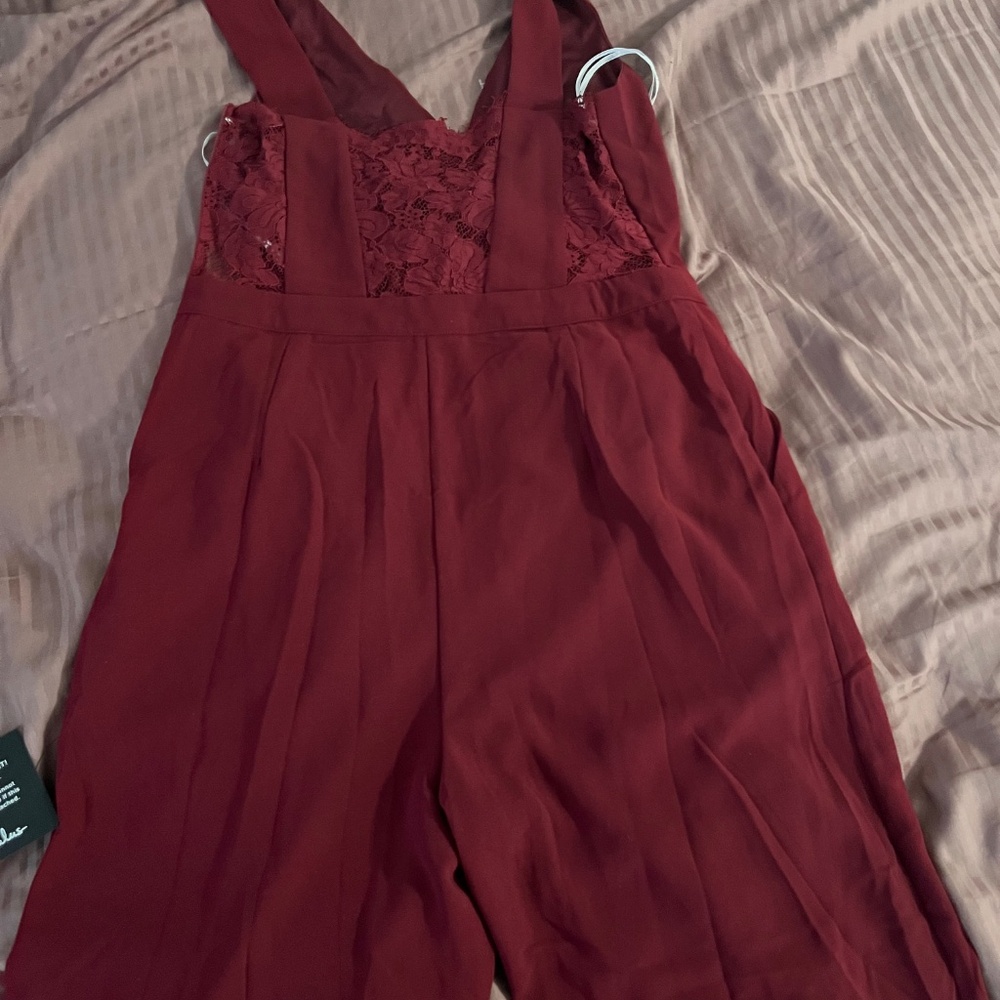 Lulus Kiska Burgundy Lace Wide-leg Jumpsuit Red - Size L - Picture 2 of 2